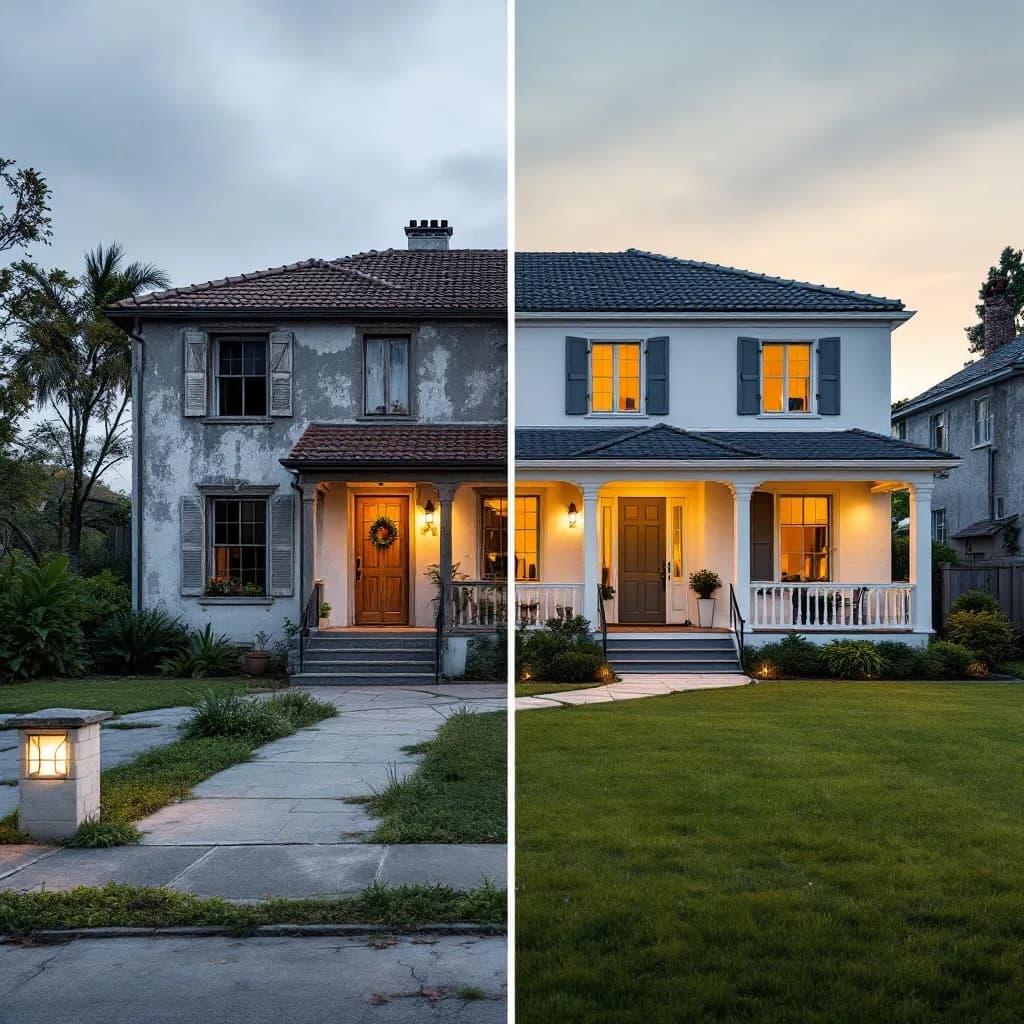 AI House Generator transformation showing before and after home design generation