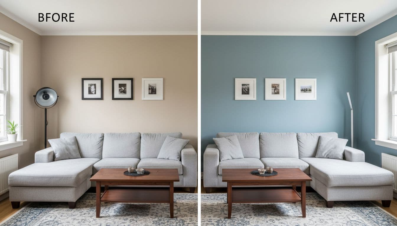 Before and after painting transformation showing the dramatic difference paint can make to a room