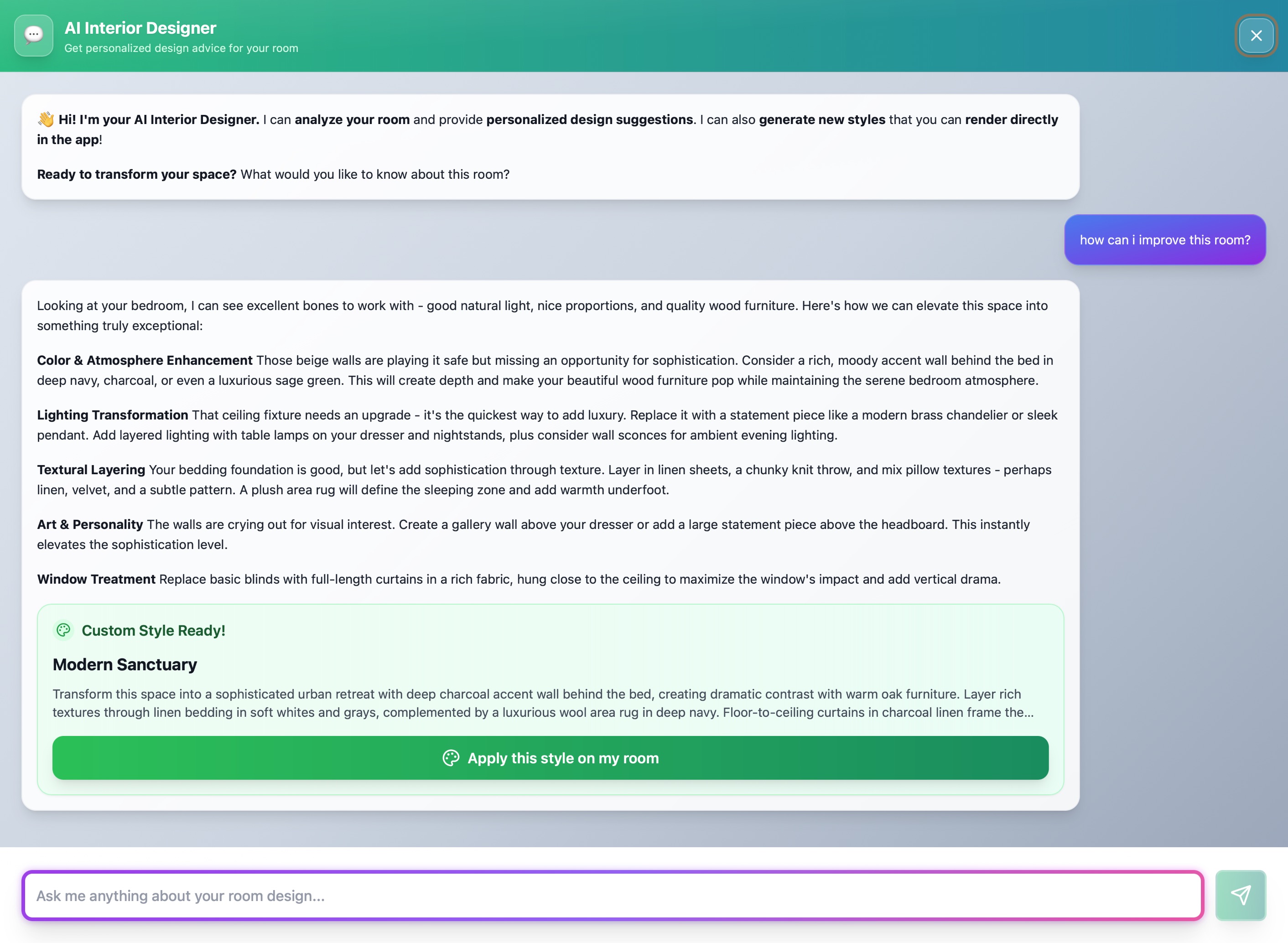 ChatGPT Interior Design Tool Interface