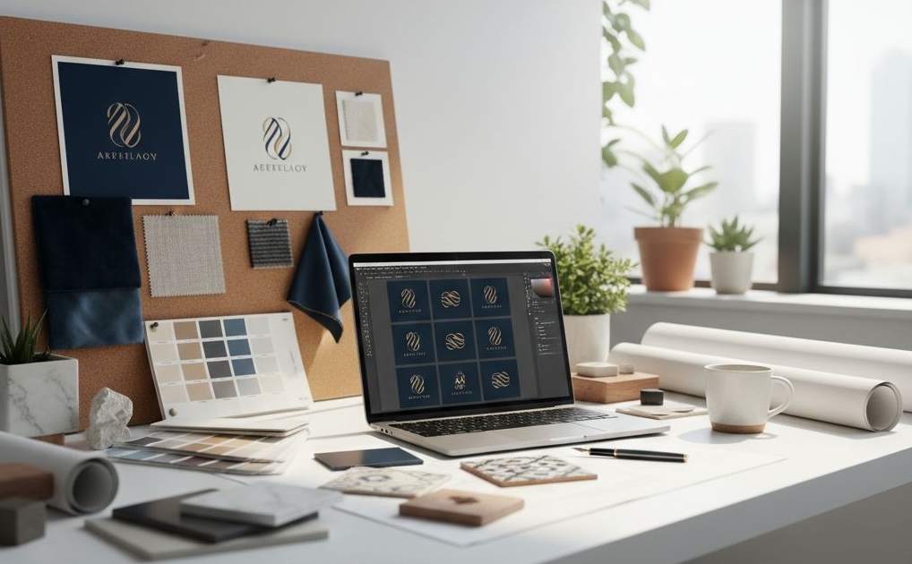 AI powered logo maker for interior designers creating professional brand identity