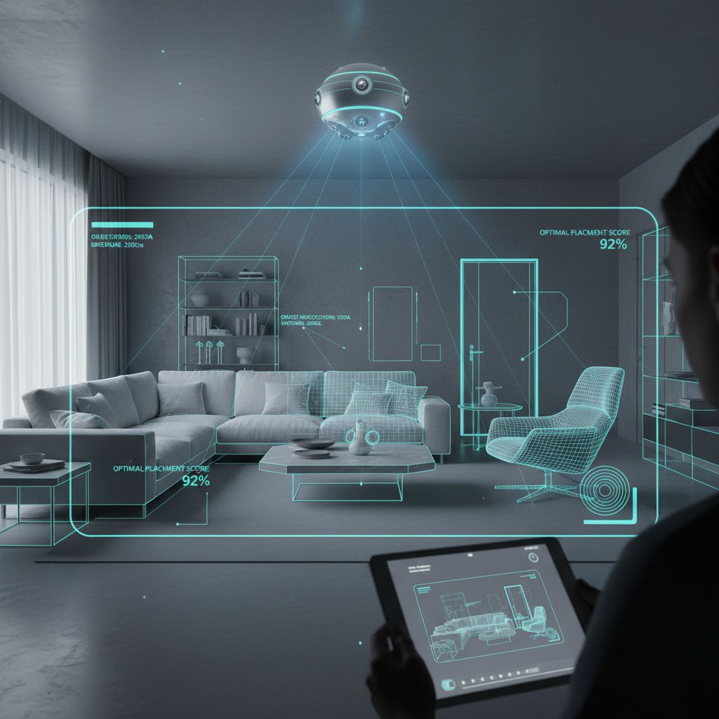 AI technology analyzing room layout and furniture