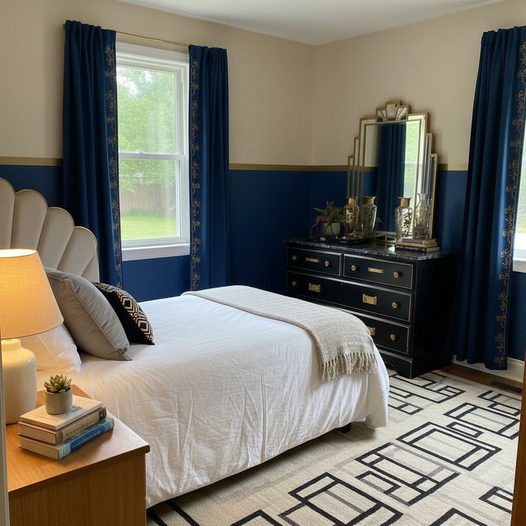 Bright bedroom after Art Deco interior design