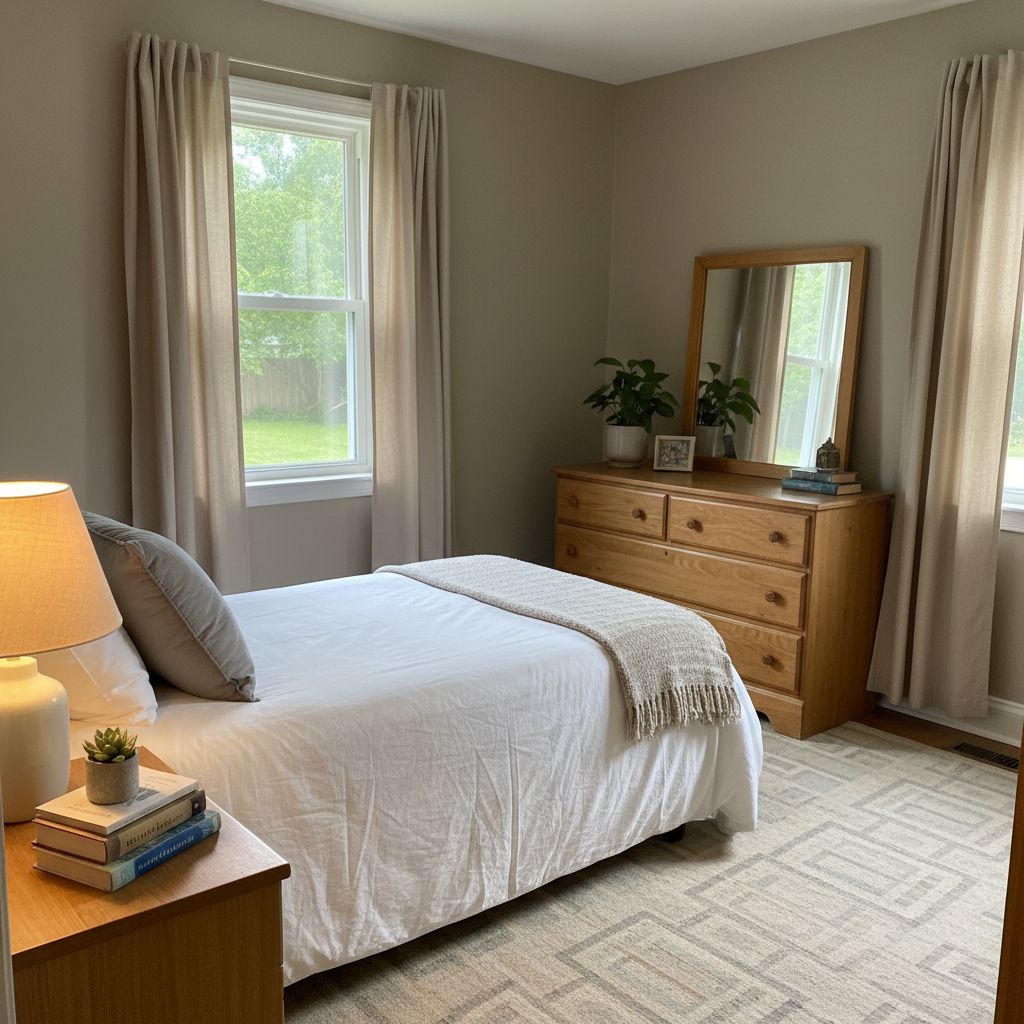 Bright bedroom before Art Deco interior design