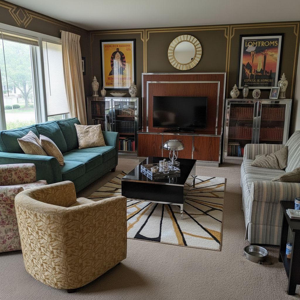 Small living room after Art Deco interior design transformation