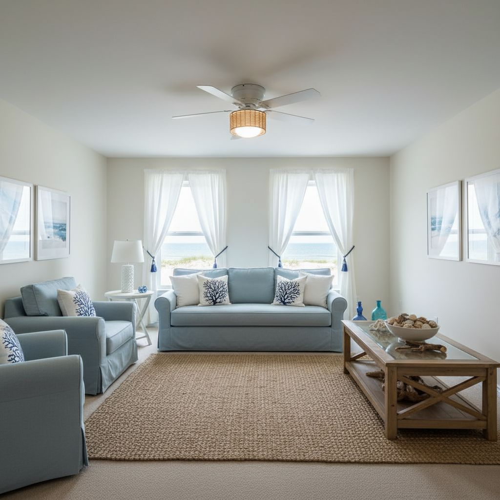 Living room after coastal interior design transformation