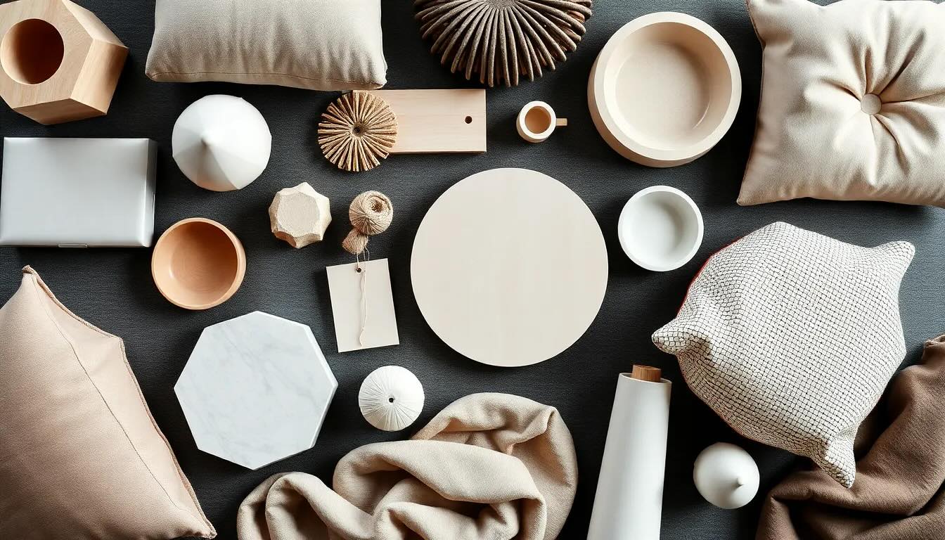 A contemporary bedroom decor elements showcase. Clean lines, neutral colors, and statement lighting