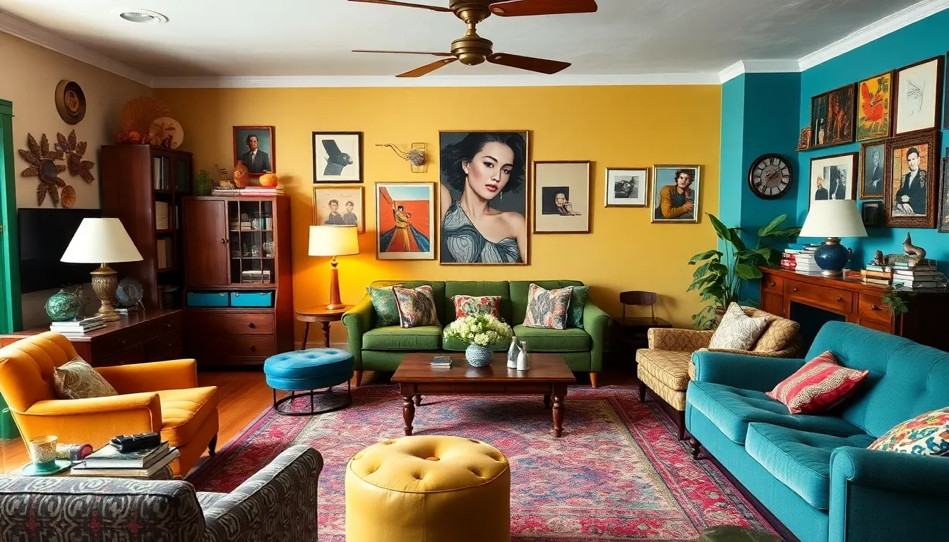 A vibrant and diverse eclectic living room