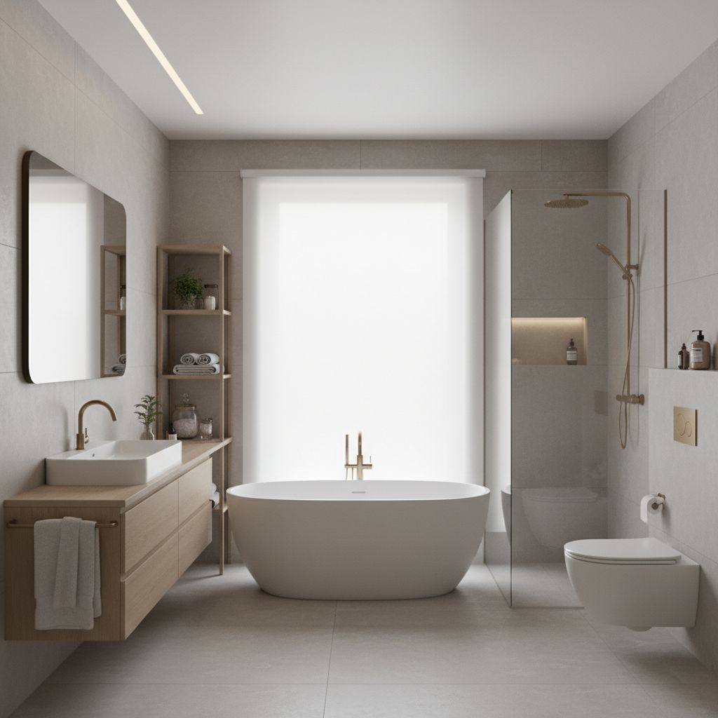Minimalist bathroom interior design with clean vanity