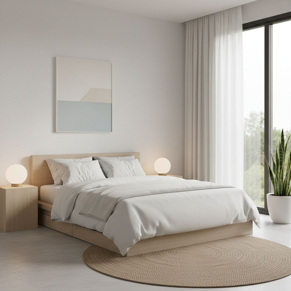 Serene minimalist bedroom interior design with simple bed