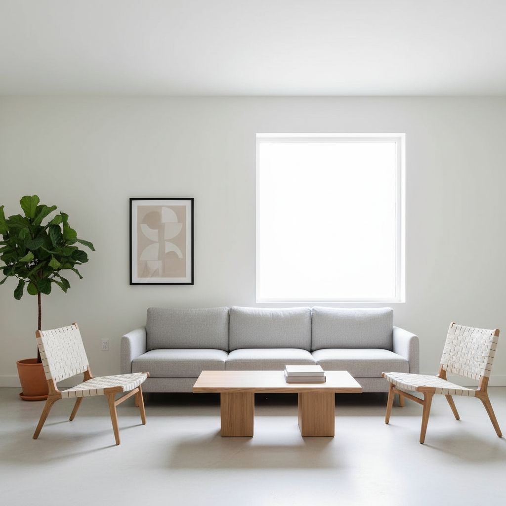 Minimalist living room interior design with clean lines and neutral palette