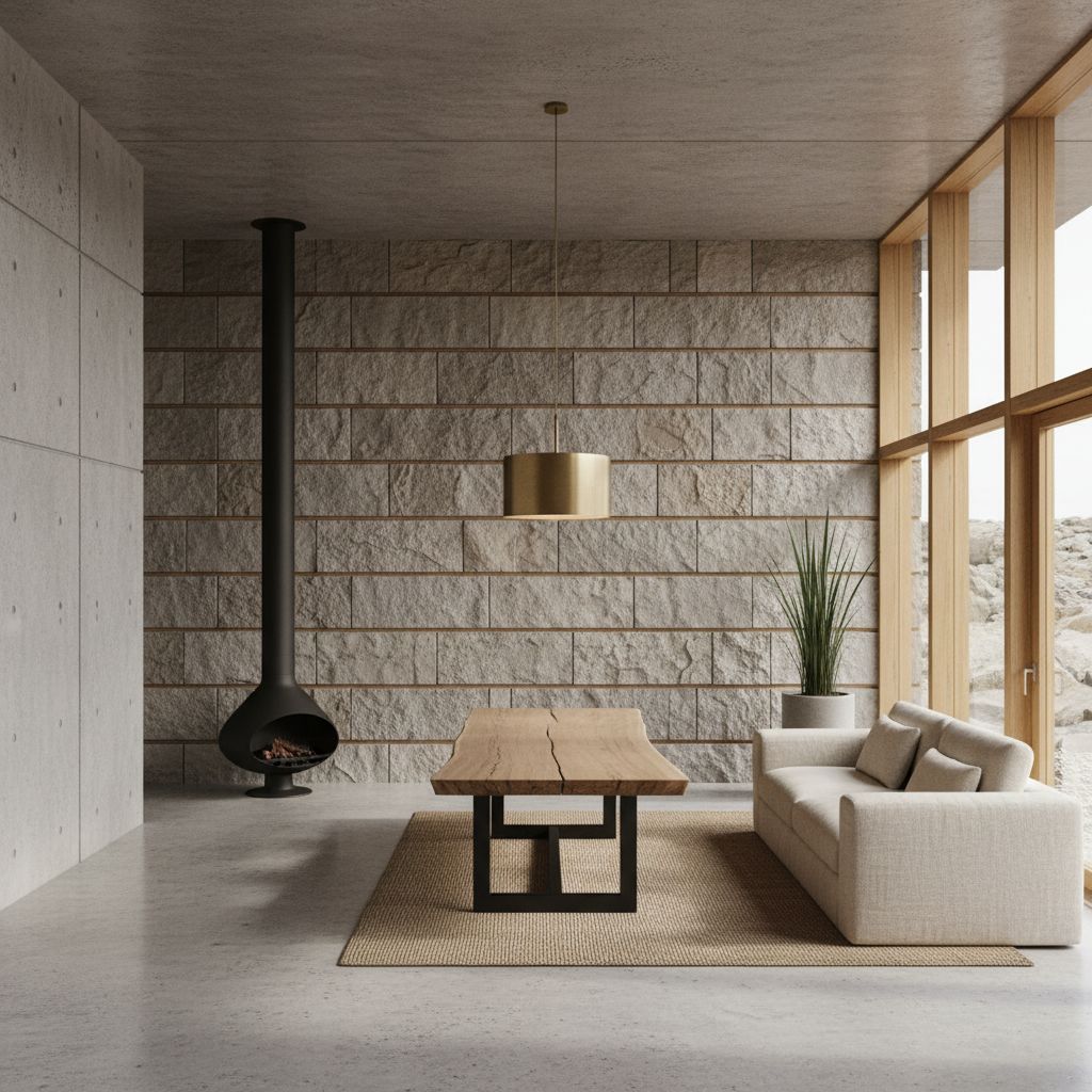 Natural materials in minimalist interior design including wood, linen, and ceramic elements creating warm minimalist spaces
