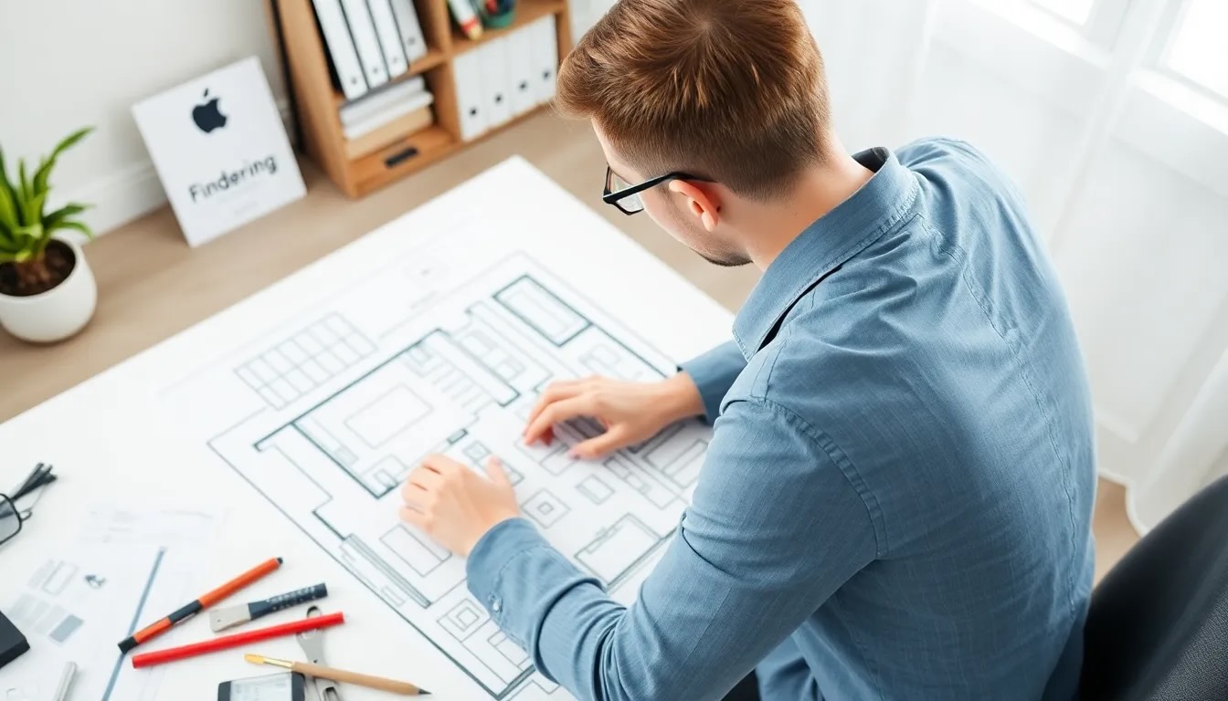 Interior designer creating detailed floor plans and elevations