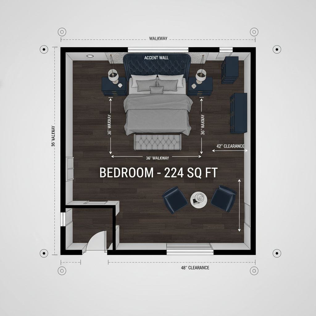Large (14x16 ft) bedroom layout diagram