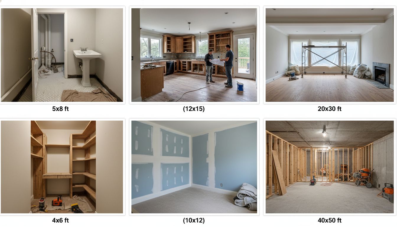 Cost breakdown chart showing different renovation projects by room size