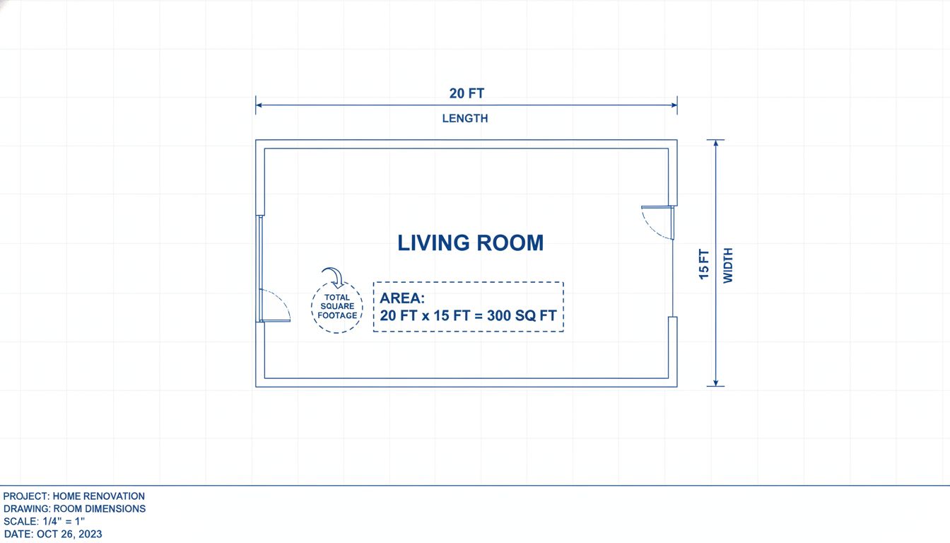 Square footage visualization showing room dimensions diagram